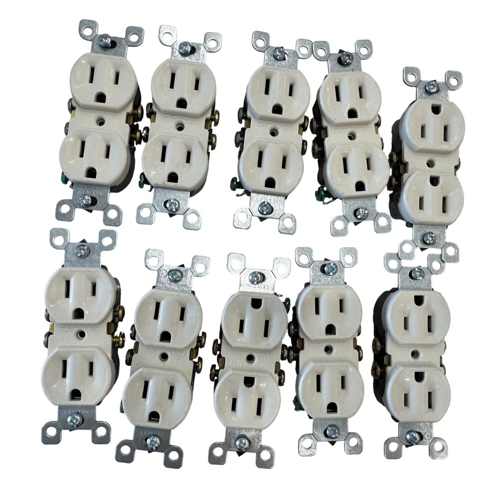 10 Leviton 15A 125V White Duplex Electrical Outlet Receptacle Grounded Side Wire
